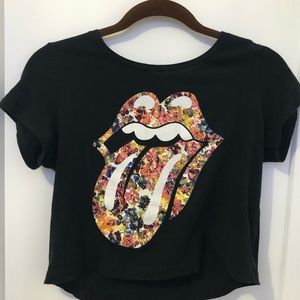floral rolling stones logo shirt